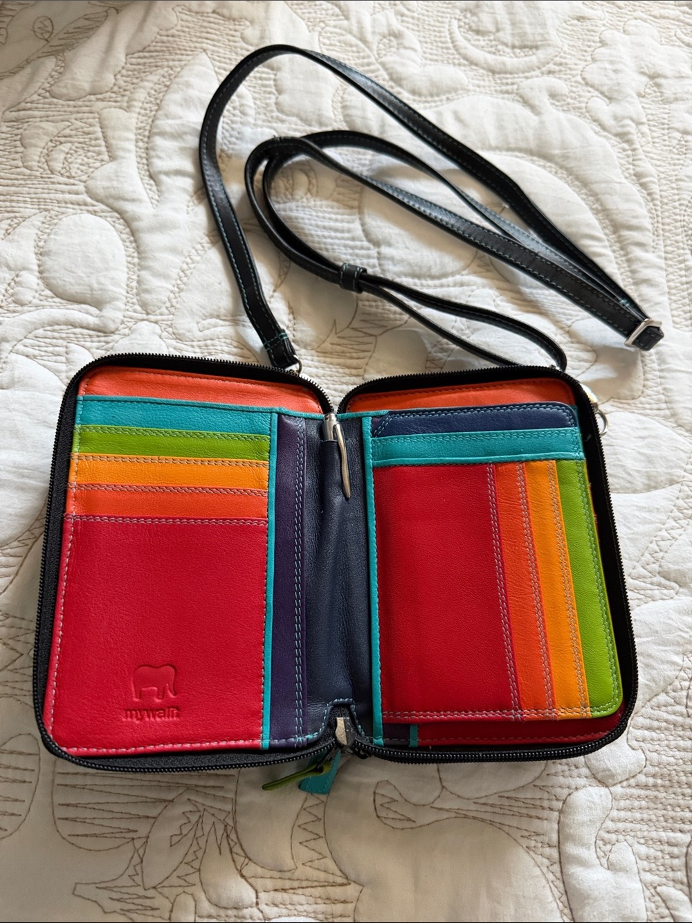 Mywalit: Multicolor Leather Zip Wallet Crossbody